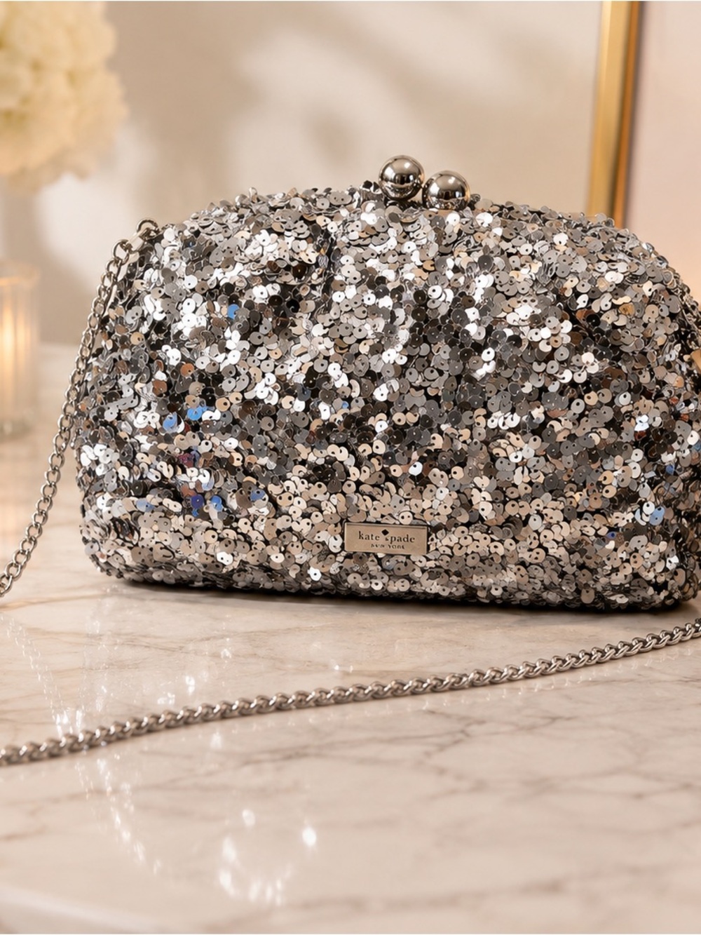 kate spade Silver Sequin Kiss-Lock Crossbody Bag